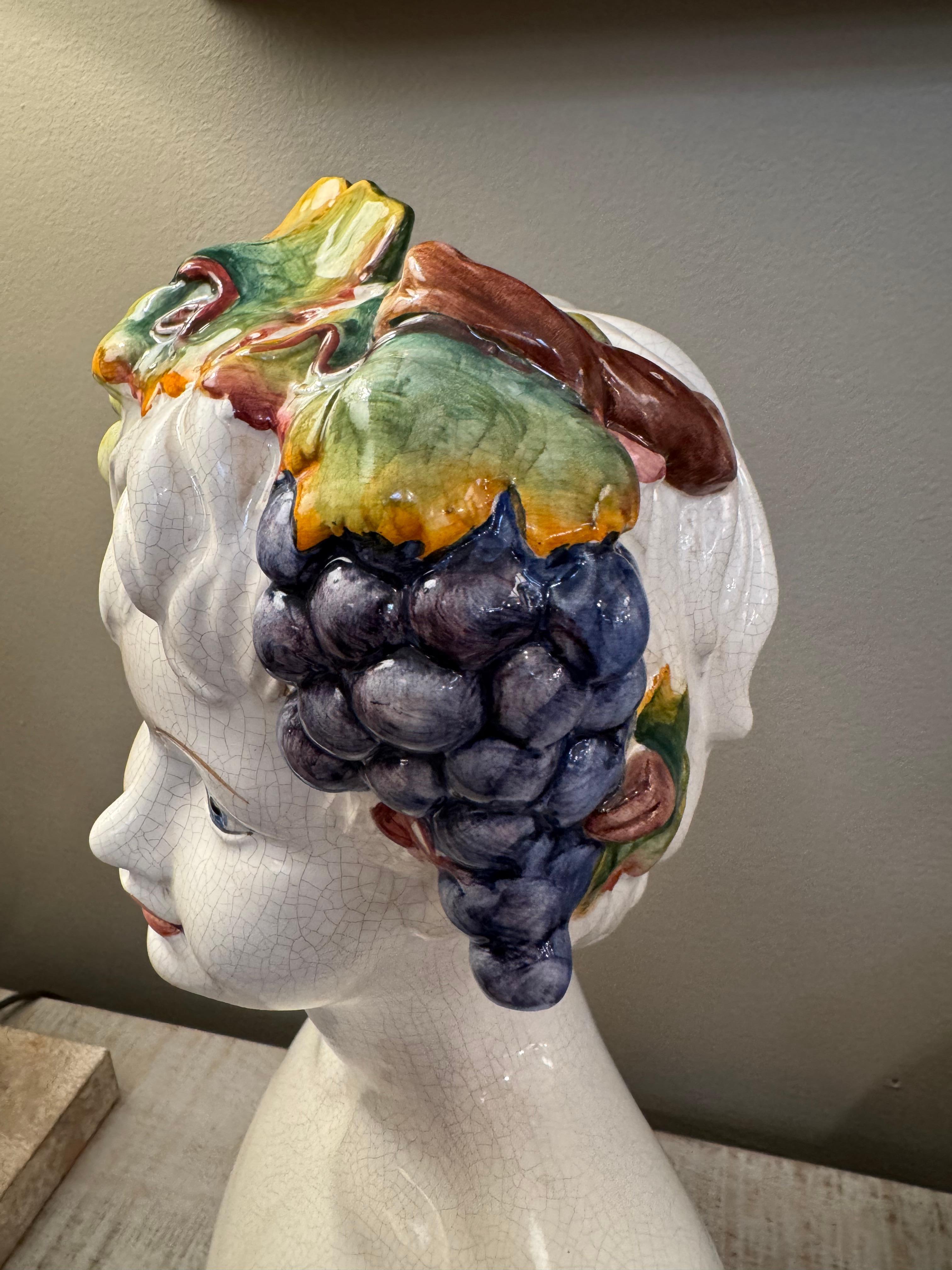 Mid century Italian ceramic hand painted Bacchus God of wine bust For Sale 3