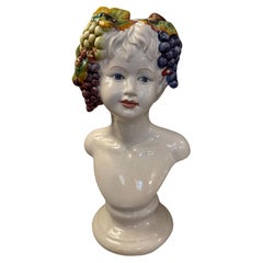 Mid century Italian ceramic hand painted Bacchus God of wine bust