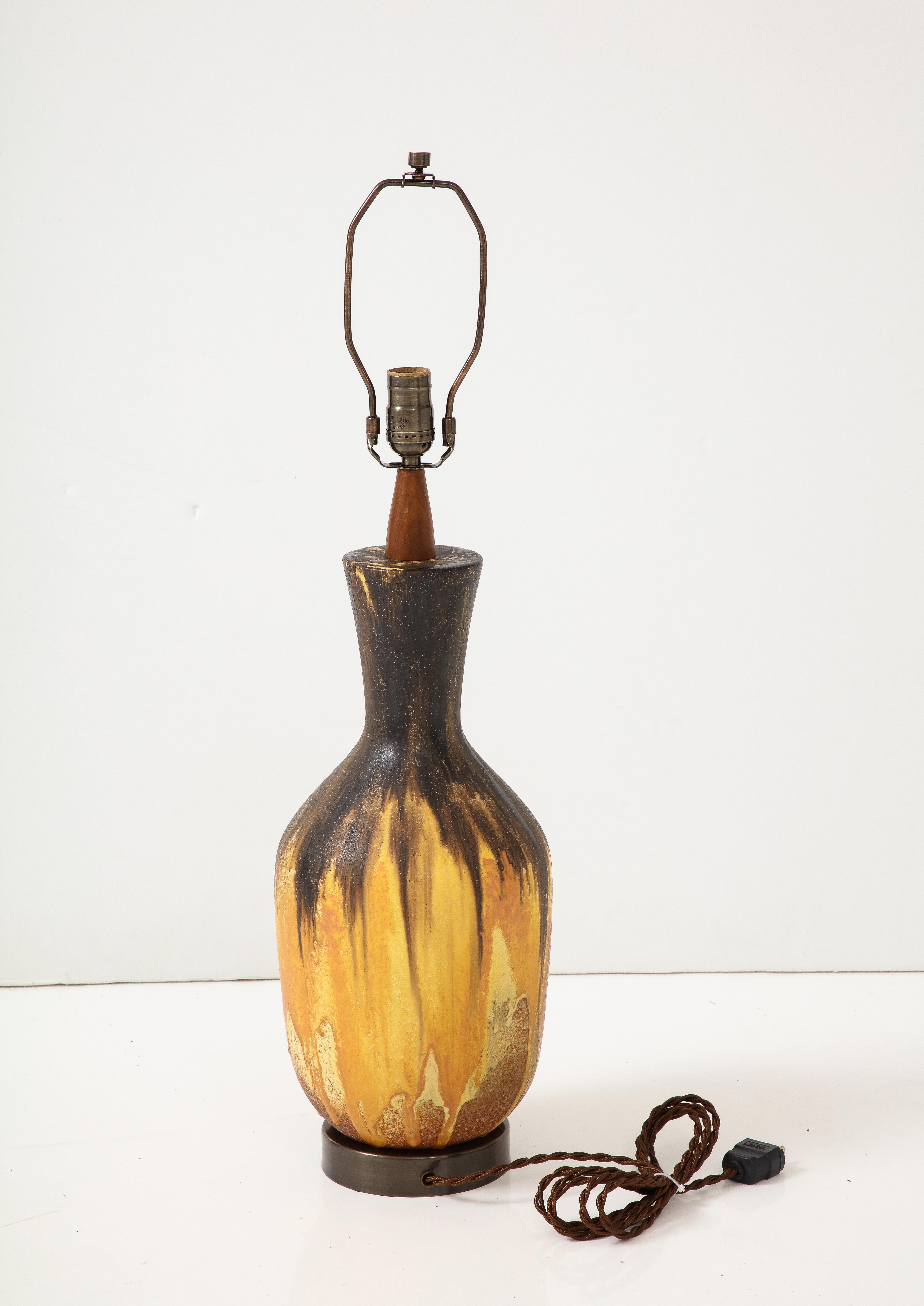 Glazed Mid Century, Italian Ceramic Lamp, Fantoni Style For Sale
