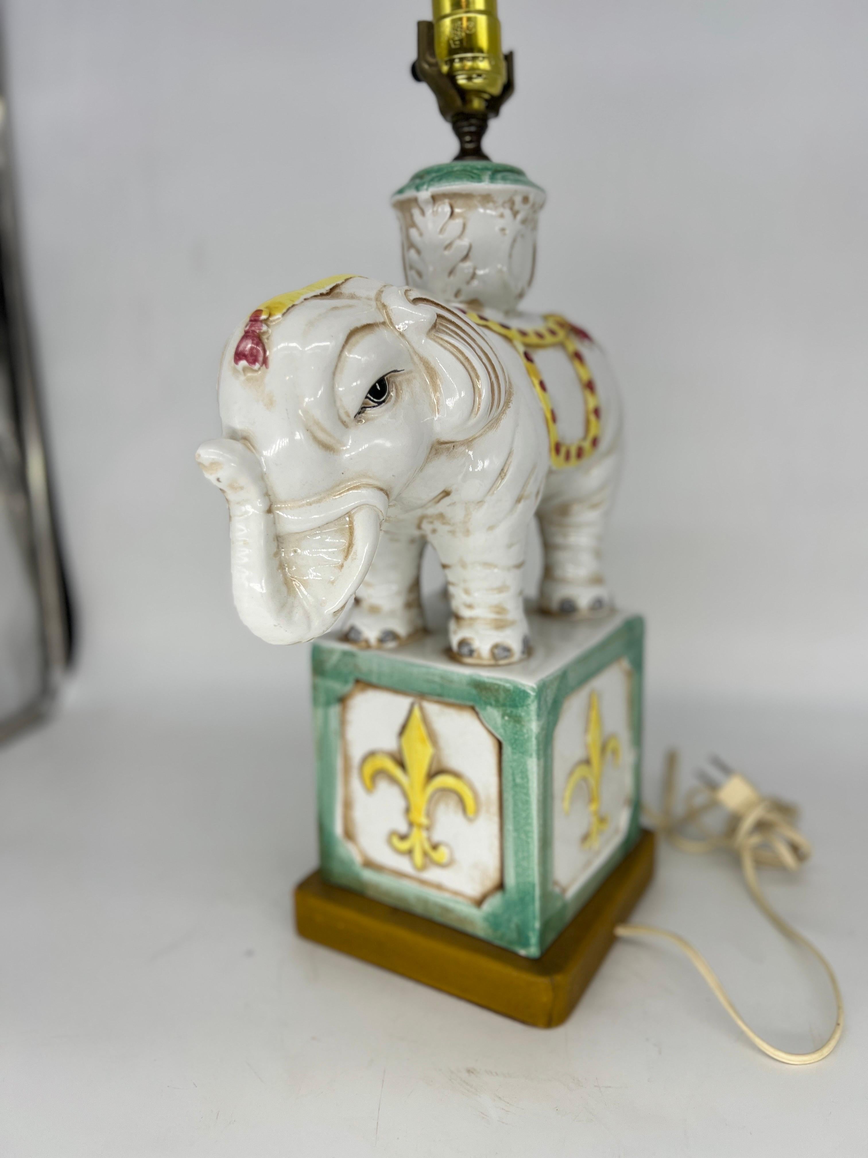 Mid Century Italian Ceramic & Leather Elephant Form Table Lamp For Sale 2