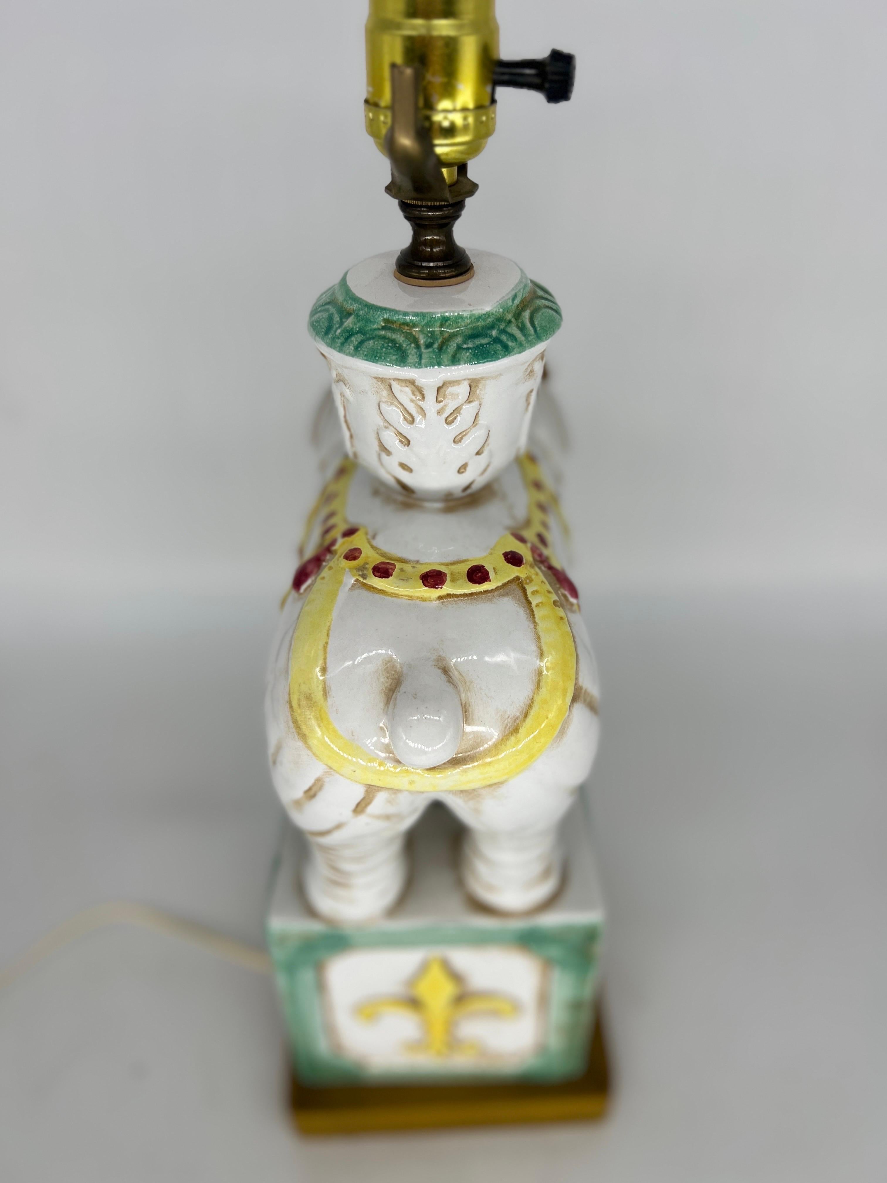 Mid Century Italian Ceramic & Leather Elephant Form Table Lamp For Sale 5