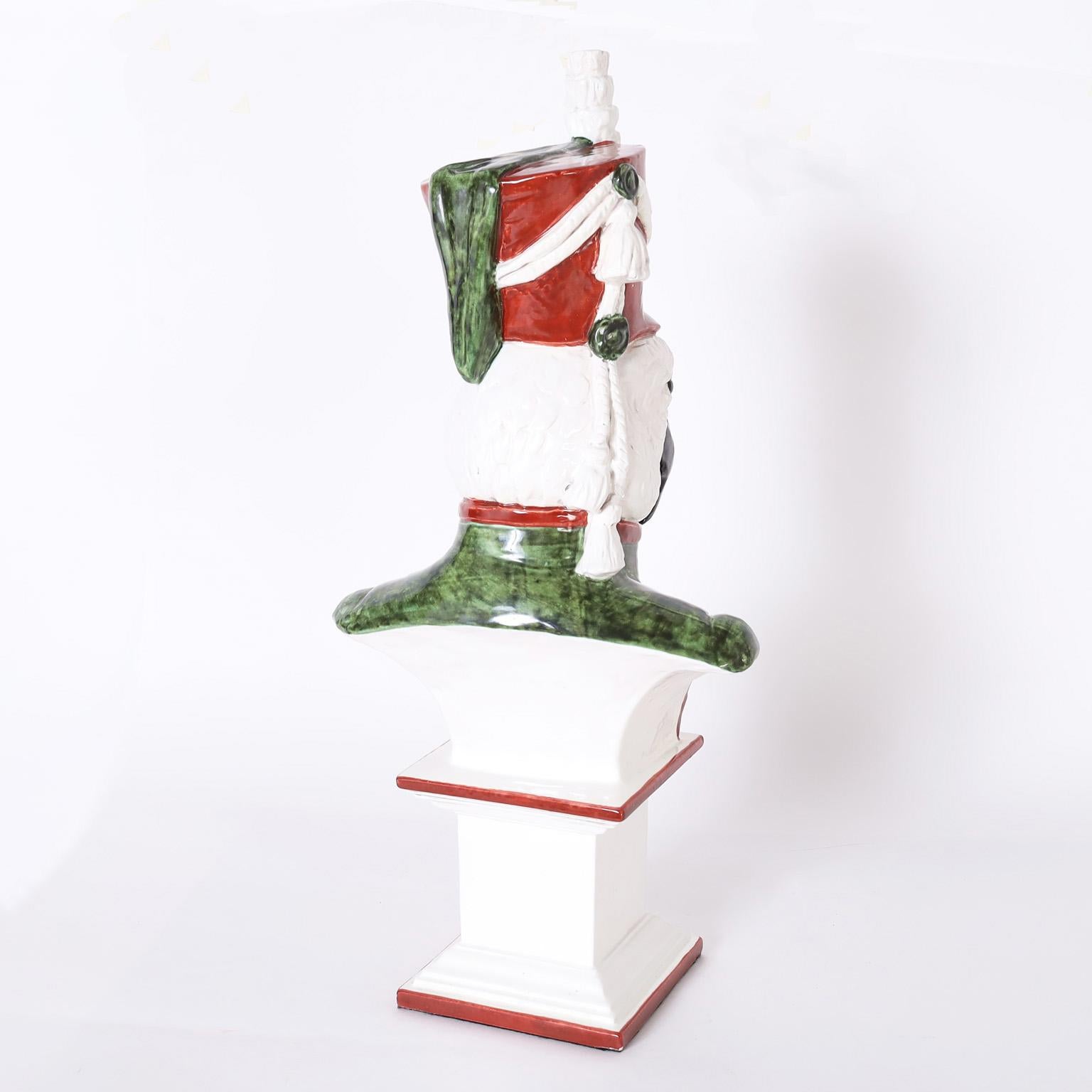 Glazed Mid-Century Italian Ceramic Military Parrot Bust For Sale