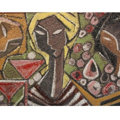 Midcentury Italian Ceramic Mural of Three Cubist Women at a Cocktail Party