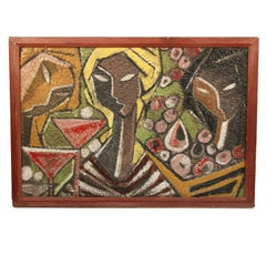 Midcentury Italian Ceramic Mural of Three Cubist Women at a Cocktail Party