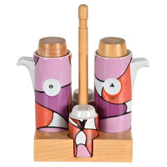 Mid-Century Italian Ceramic Oil & Vinegar Cruet Set by Franco Pozzi, Italy 1970s