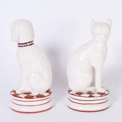 Mid Century Italian Ceramic or Porcelain Cat and Dog Sculptures