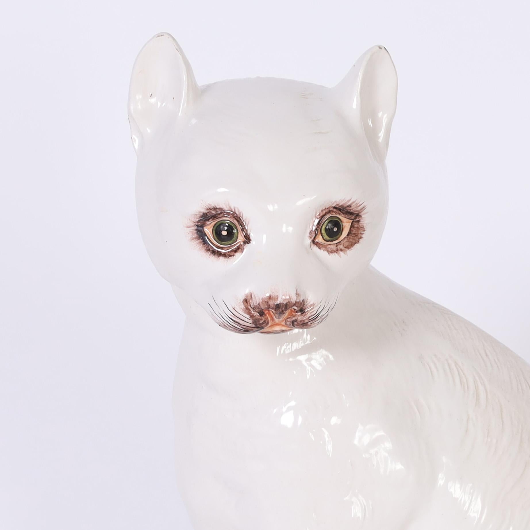 Mid Century Italian Ceramic or Porcelain Cat and Dog Sculptures In Good Condition For Sale In Palm Beach, FL