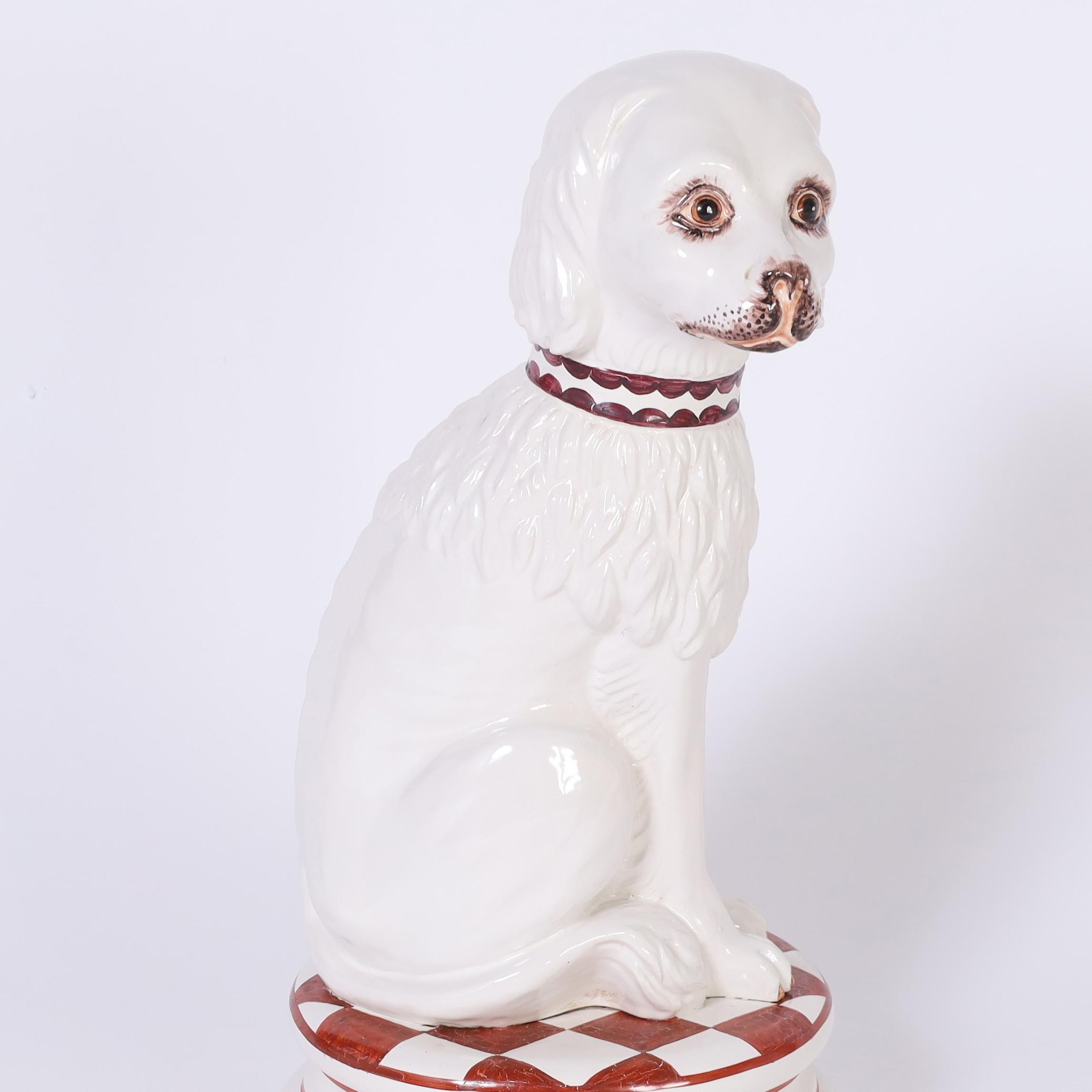 Mid Century Italian Ceramic or Porcelain Cat and Dog Sculptures For Sale 1