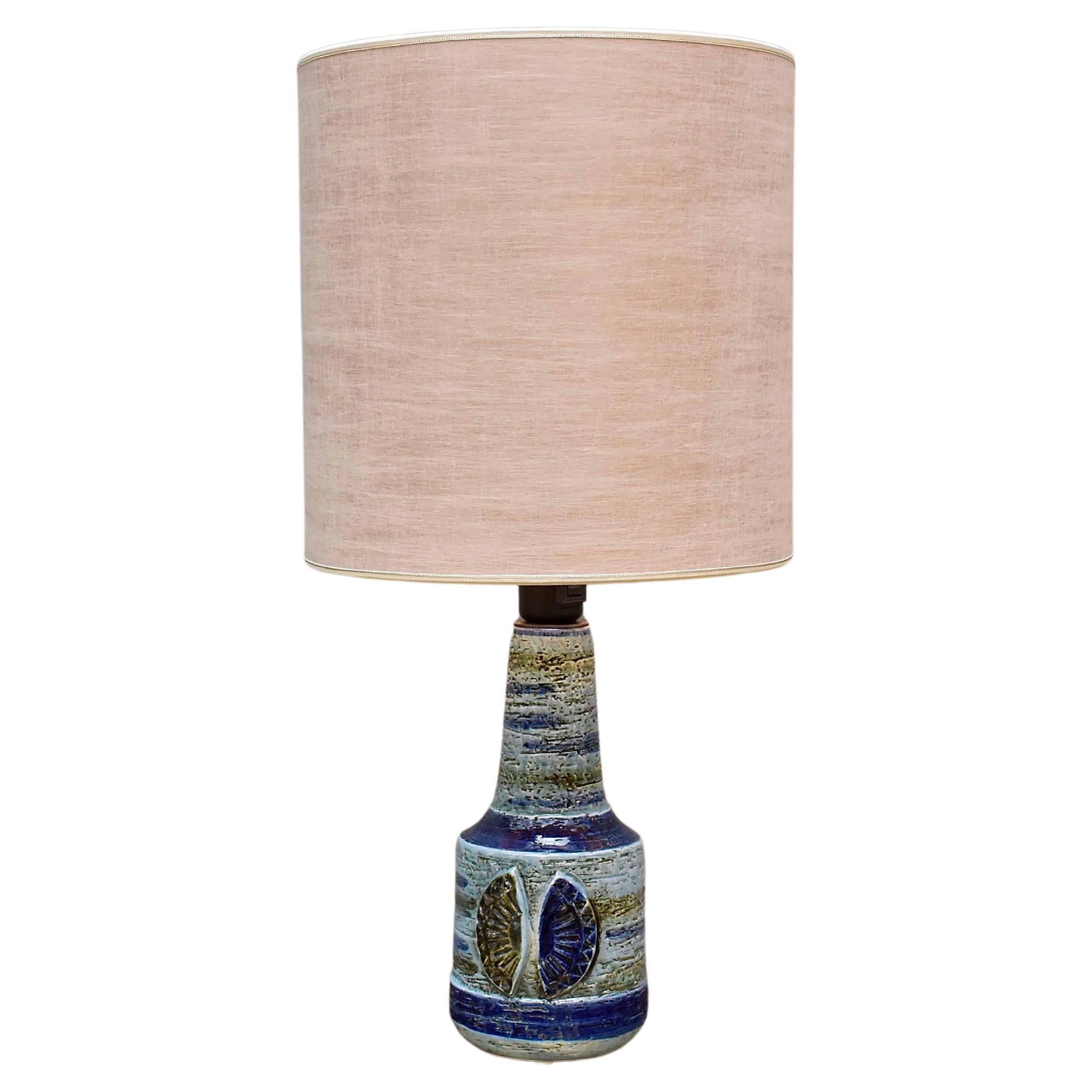 Lampada da tavolo italiana di metà secolo in ceramica smaltata blu-verde di Bitossi