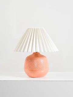 Mid-Century Italian Ceramic Table Lamp with Coral Glaze and Swirl Decoration
