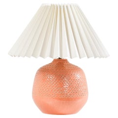 Mid-Century Italian Ceramic Table Lamp with Coral Glaze and Swirl Decoration