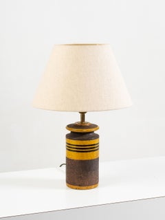 Mid-Century Italian Ceramic Table Lamp with Yellow and Brown Stripes, 1960s