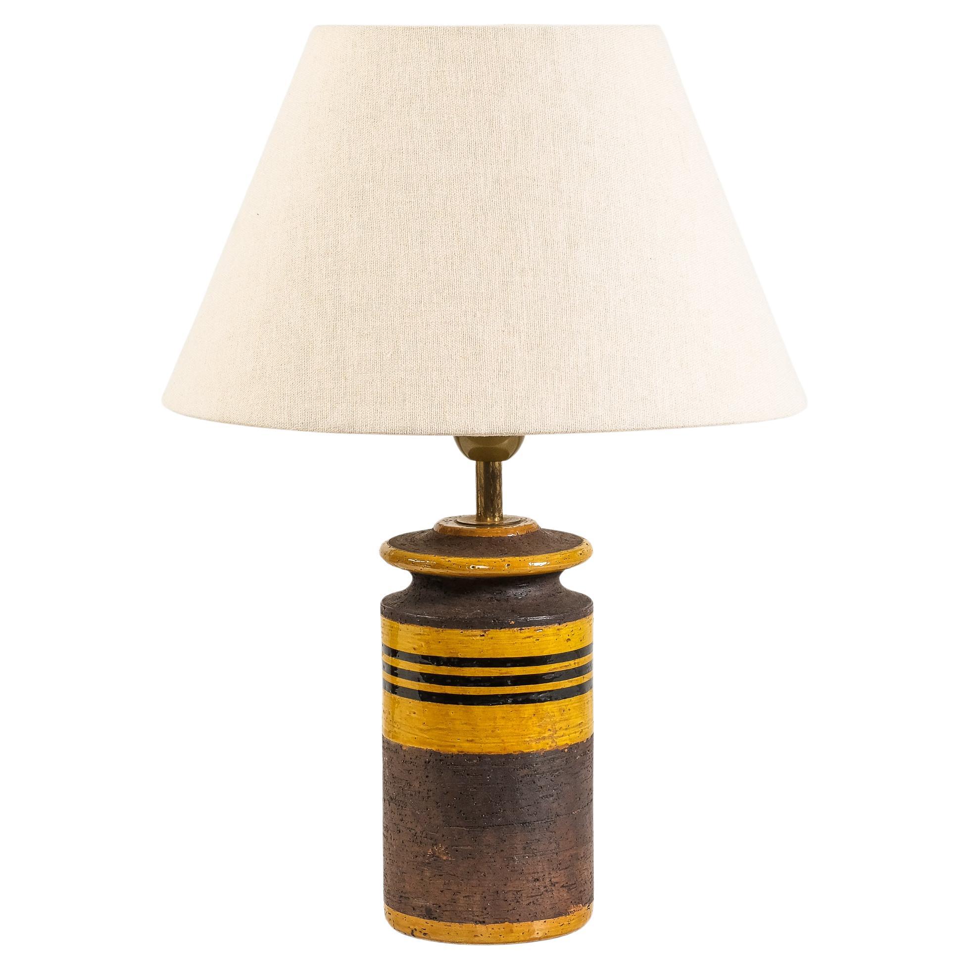 Lampe de table italienne du milieu du siècle en céramique avec des rayures jaunes et brunes, années 1960