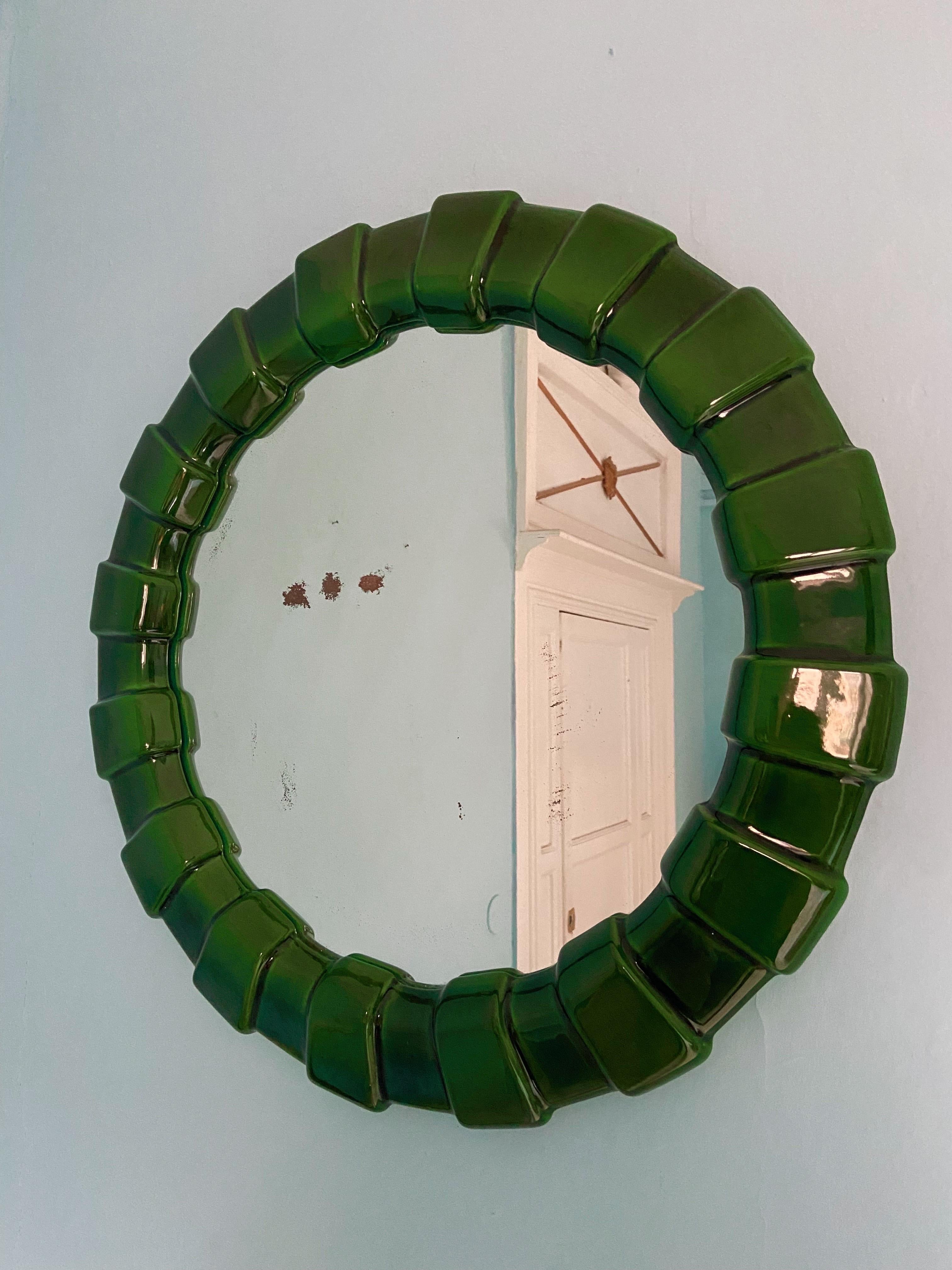 20th Century Mid-Century Italian ceramic wall mirror, 1970s For Sale