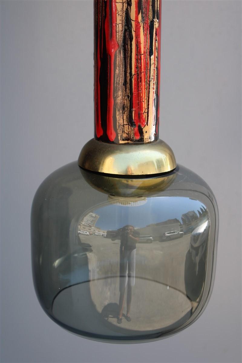 Midcentury Italian Chandelier Enamel Glass Laurana Art 1950s Gold Black Red For Sale 6