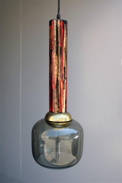 Lustre italien du milieu du siècle dernier en verre émaillé Laurana Art des années 1950, or, noir et rouge