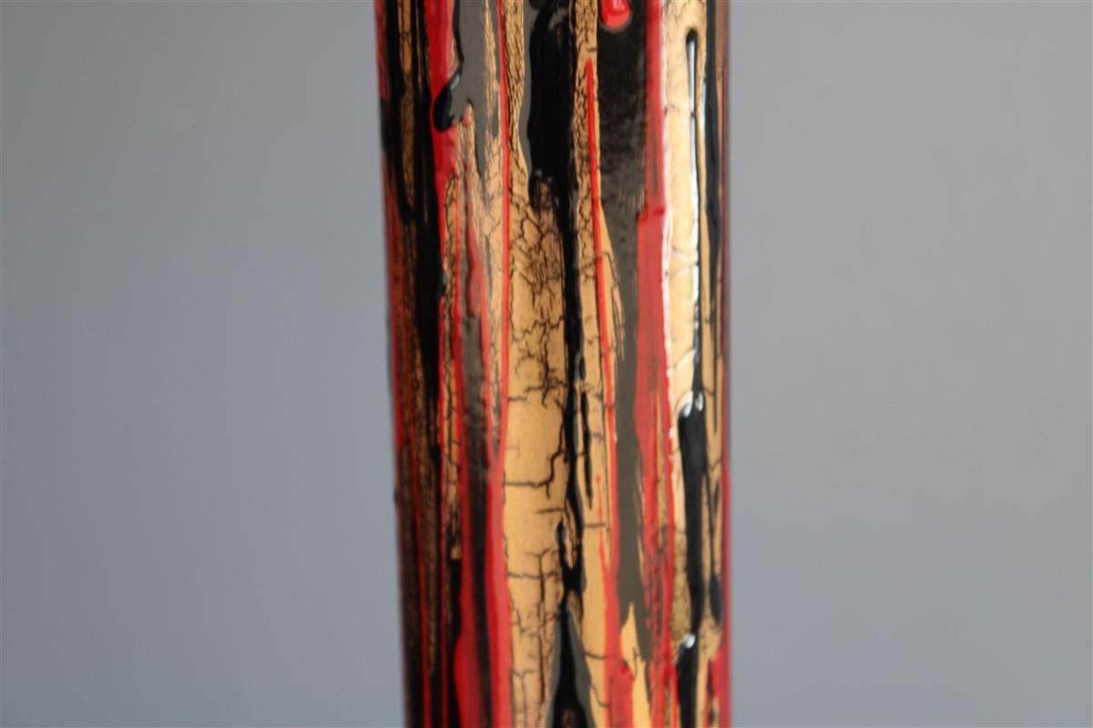 Midcentury Italian Chandelier Enamel Glass Laurana Art 1950s Gold Black Red For Sale 1