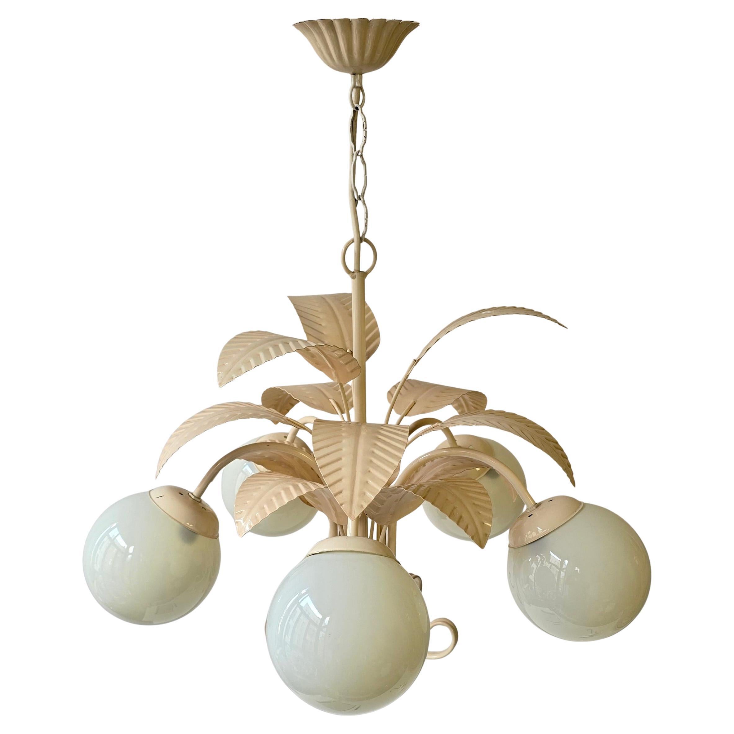Mid-Century Modern Mid-Century Italian Chandelier in Cream White with Opaline Glass For Sale