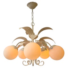 Mid-Century Italian Chandelier in Cream White with Opaline Glass