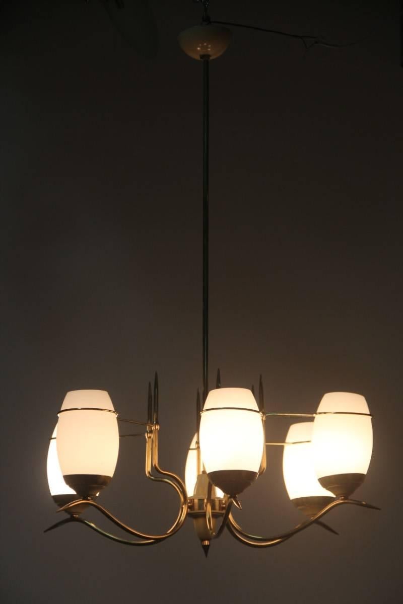 Midcentury Italian chandelier Stilnovo style chic and elegant form.