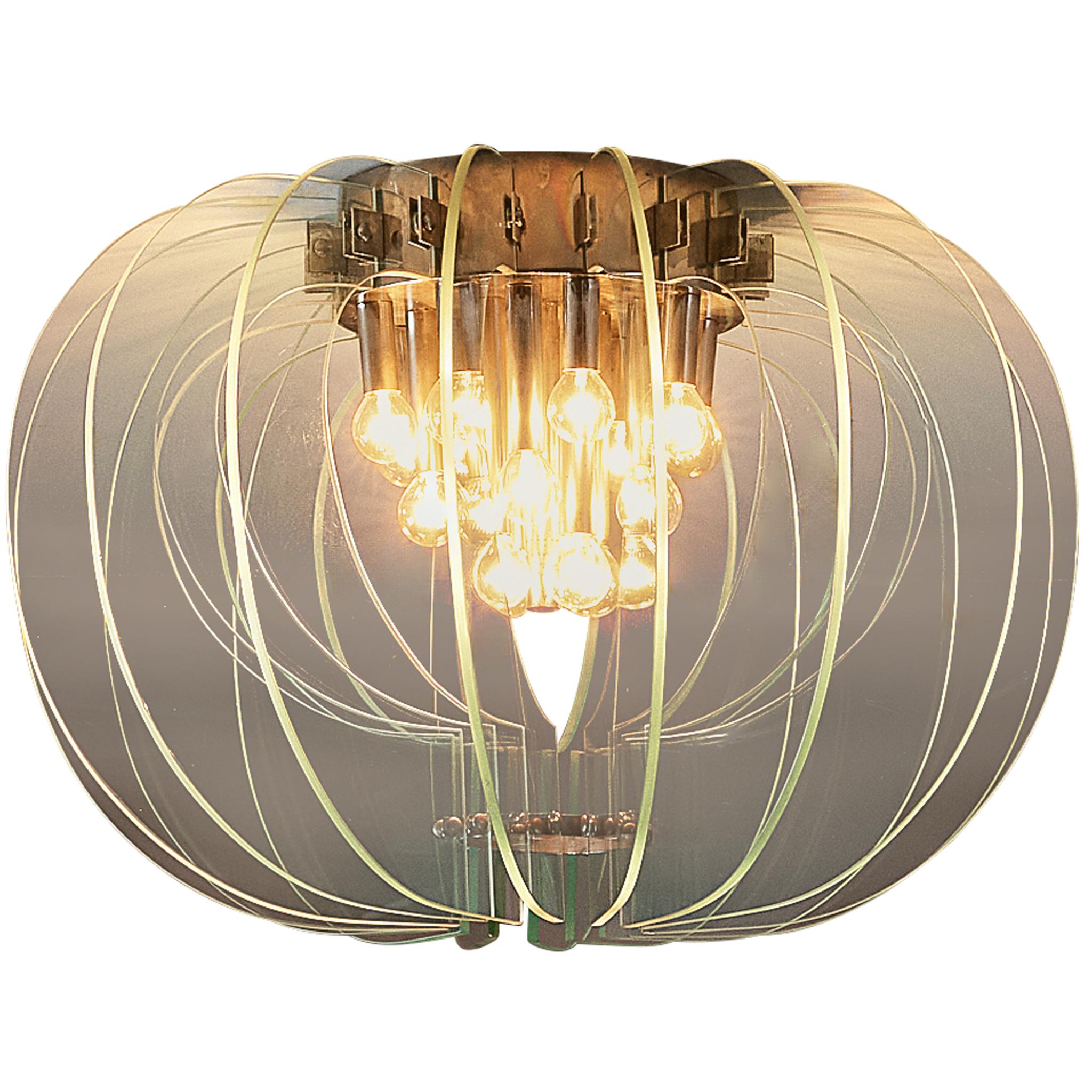 Lustre italien du milieu du siècle à la forme sculpturale en laiton et verre