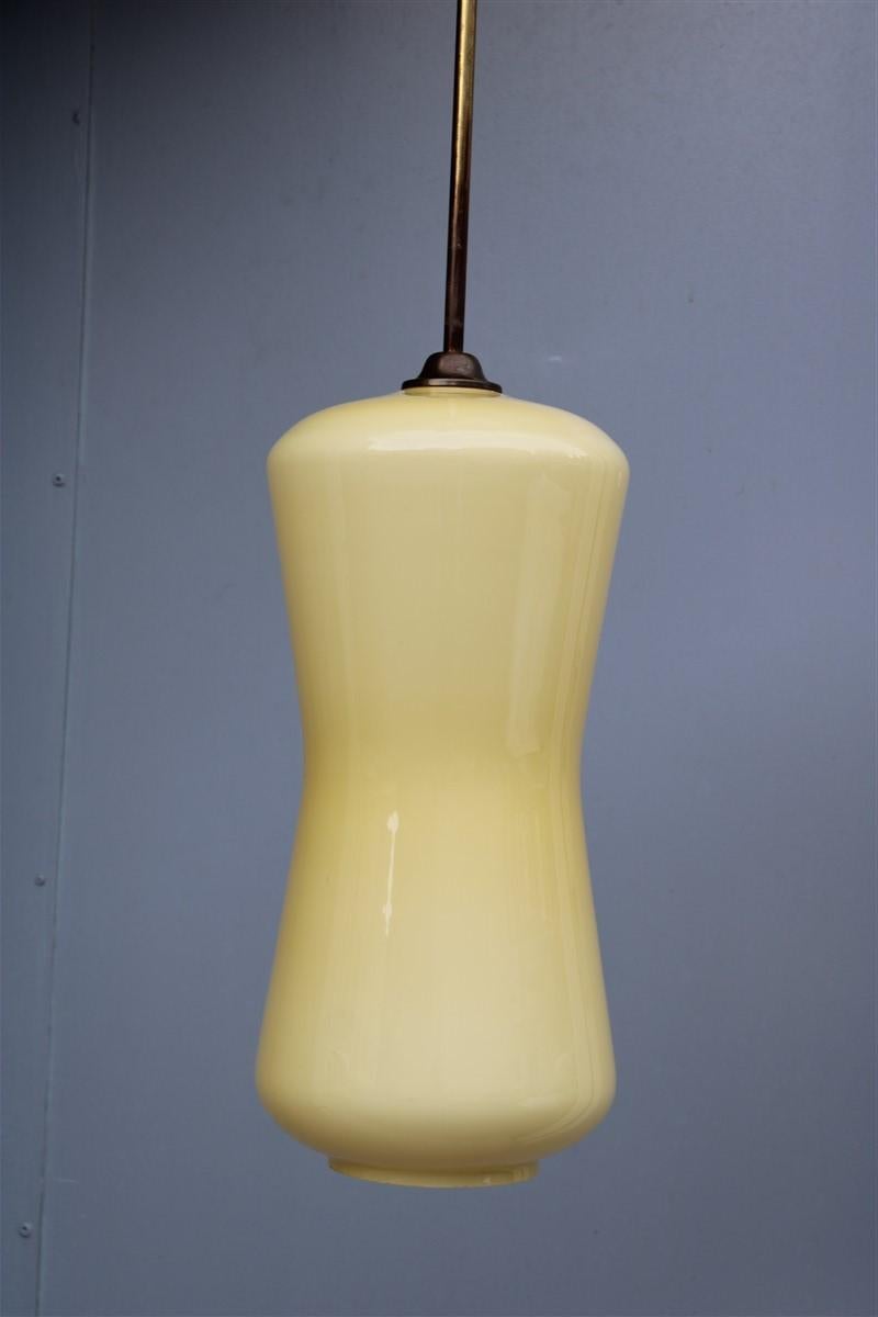Midcentury Italian Chandelier Yellow Vistosi Design 1950s Brass Gold For Sale 4