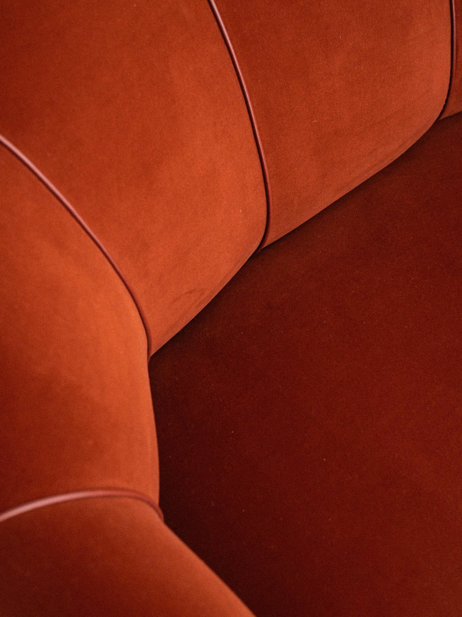 Art Deco Midcentury Italian Channel Back Sofa in Velvet and Leather