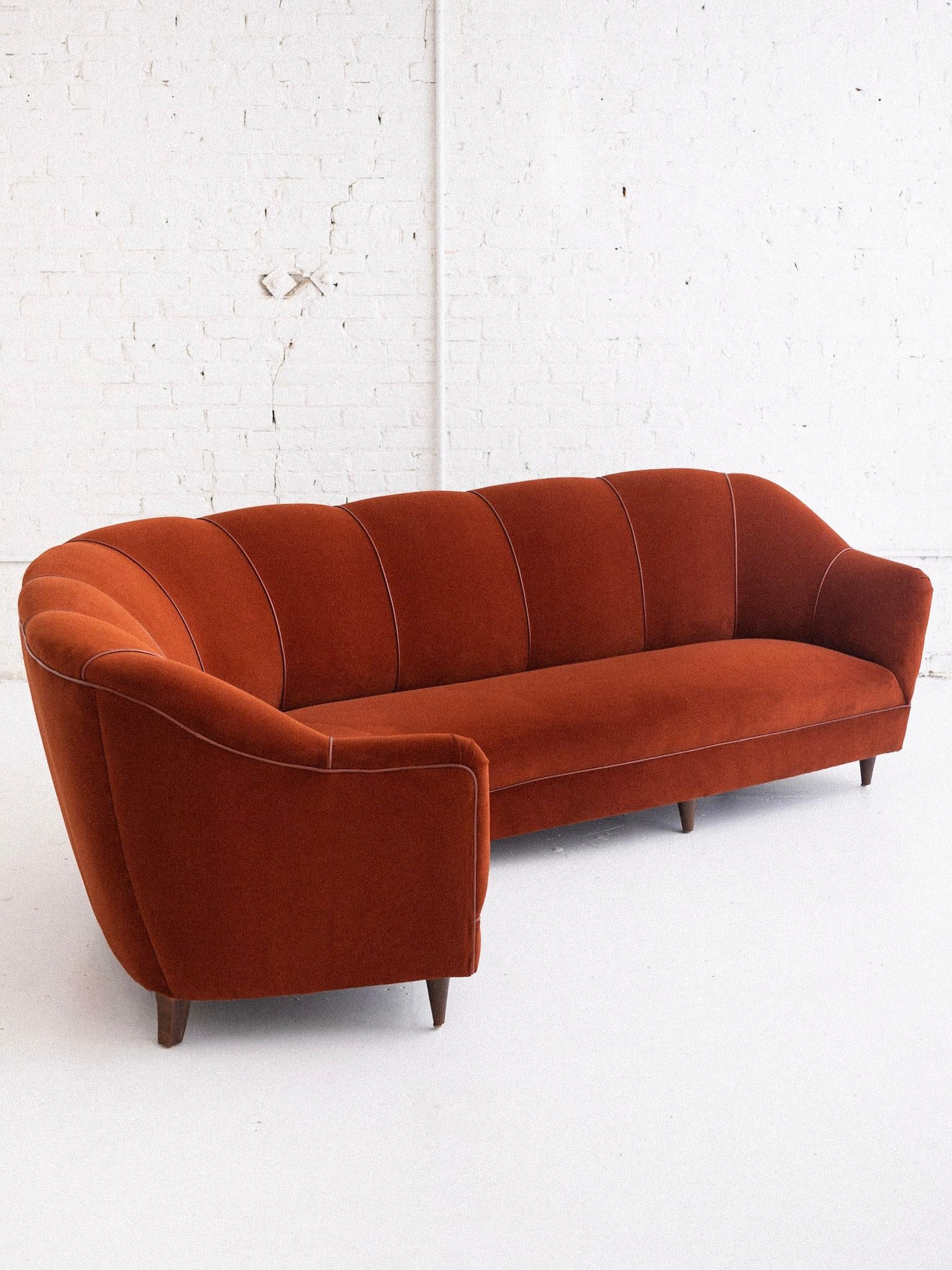 Midcentury Italian Channel Back Sofa in Velvet and Leather 2