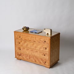Italienische Kommode aus der Jahrhundertmitte aus Rattan und Bambus mit Glas, Italien 1970er