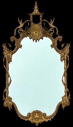 Mid-Century Italian Chinese Chippendale Style Pagoda Form Giltwood Mirror