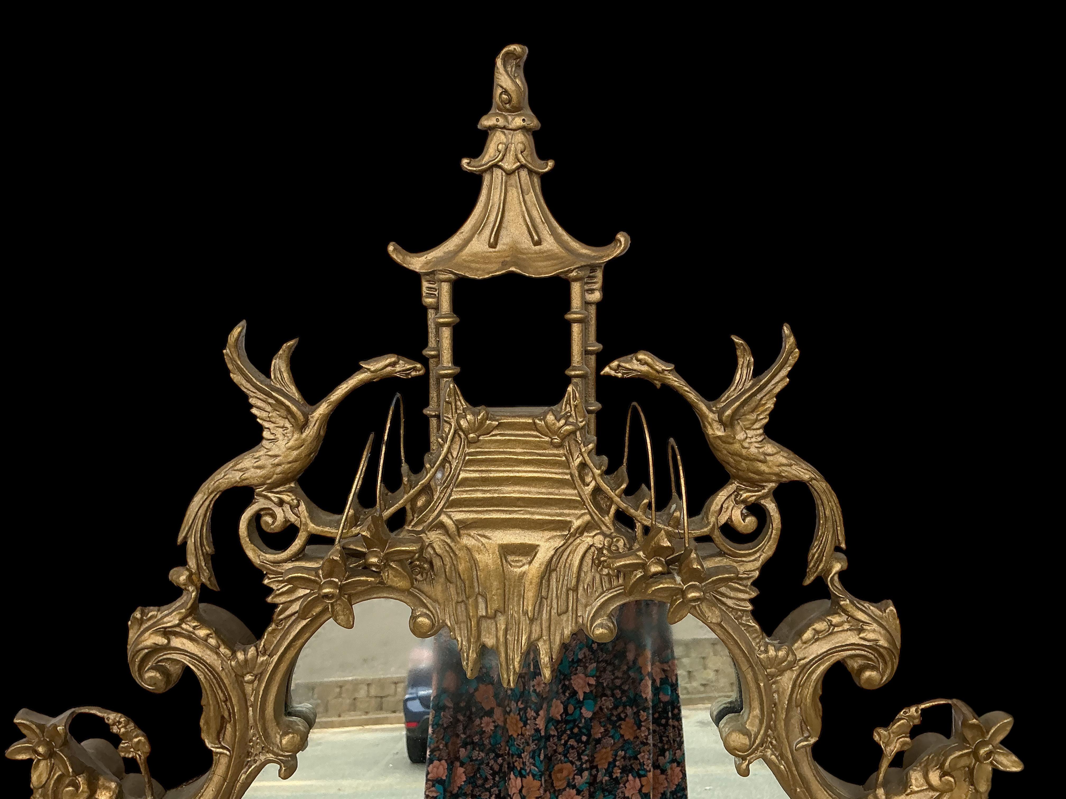 20th Century Mid-Century Italian Chinese Chippendale Style Pagoda Form Giltwood Mirror