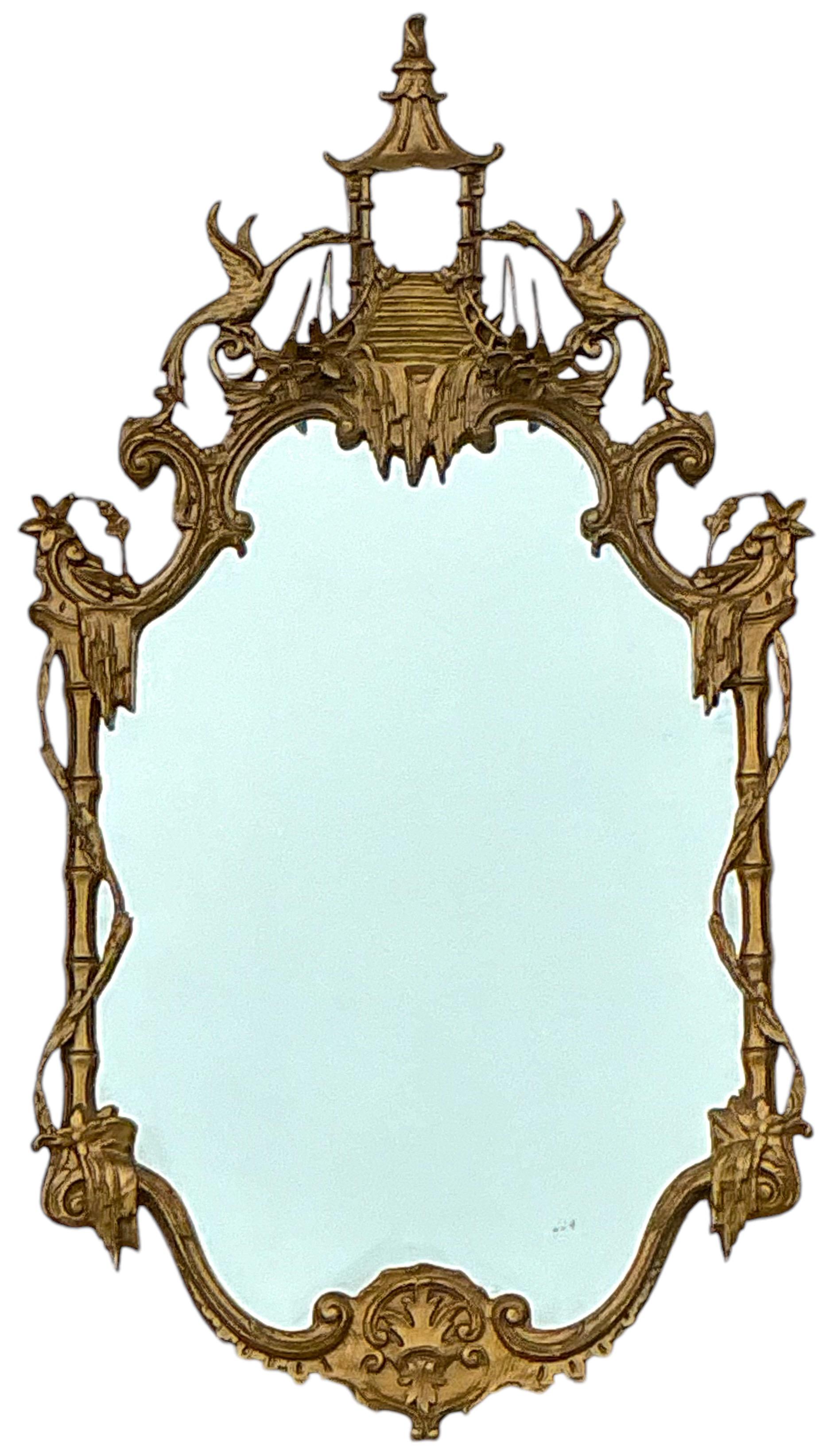 Mid-Century Italian Chinese Chippendale Style Pagoda Form Giltwood Mirror 2