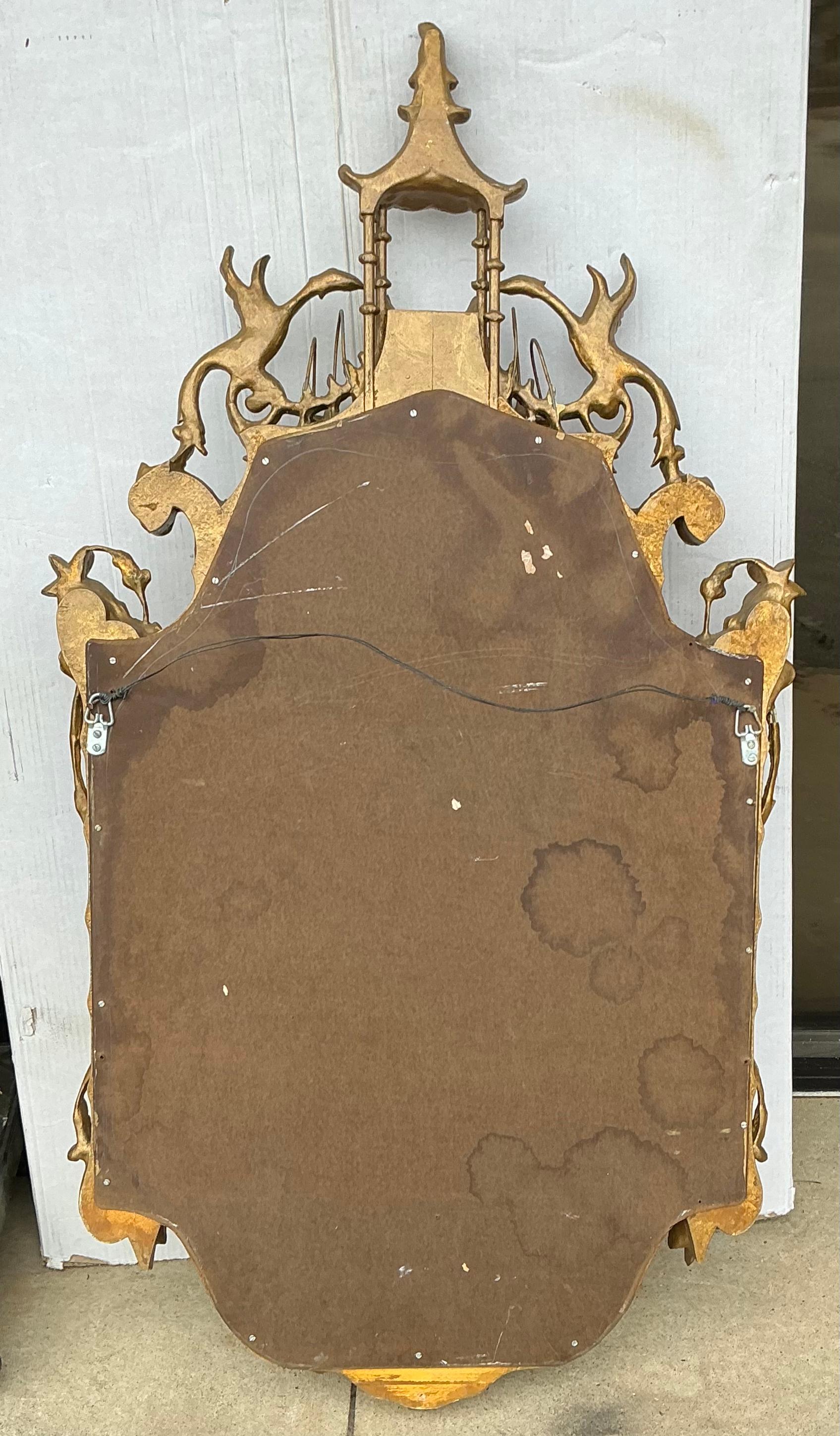Mid-Century Italian Chinese Chippendale Style Pagoda Form Giltwood Mirror 3