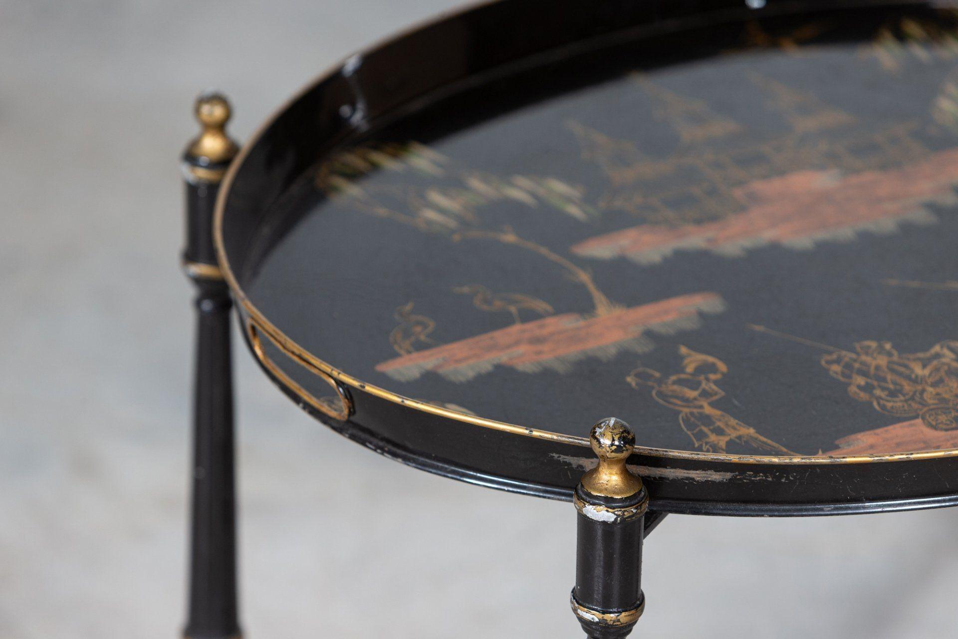 20th Century Mid Century Italian Chinoiserie Iron Tole Ware Tray Table For Sale