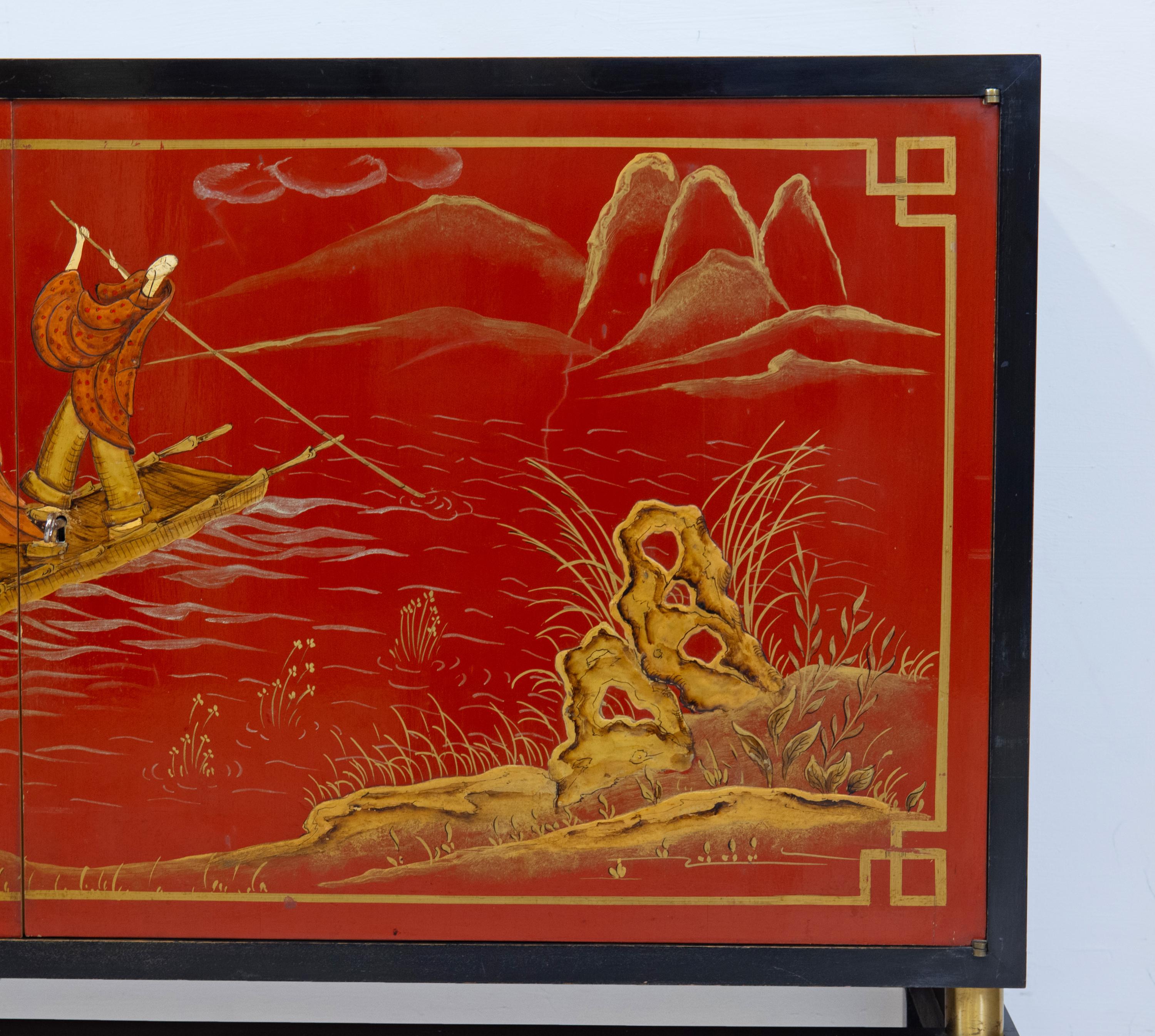 Aparador Lacado Chinoiserie Italiana Siglo Medio Circa 1950 siglo XX en venta