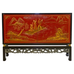 Retro Mid Century Italian Chinoiserie Lacquered Sideboard Cabinet Circa 1950