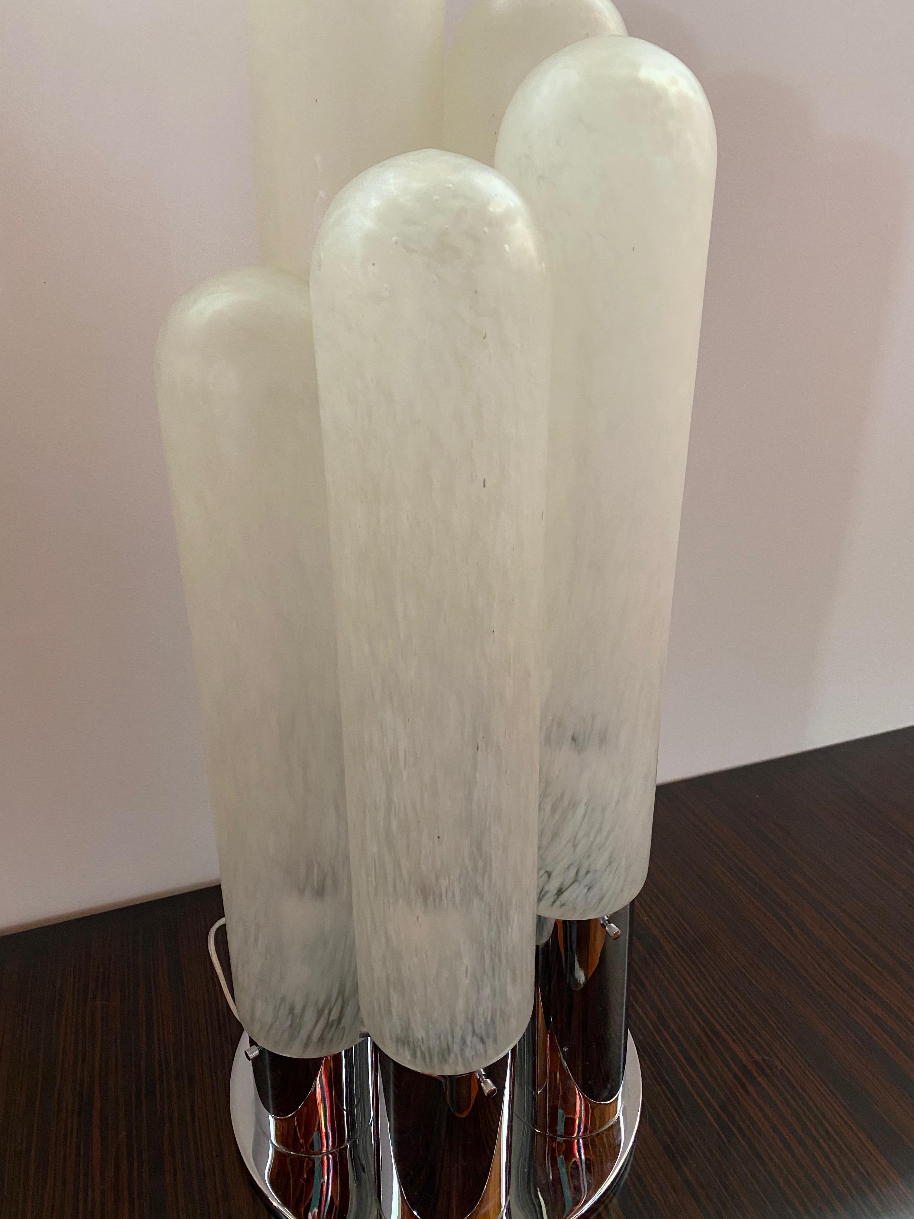 Late 20th Century Midcentury Italian Chrome and Glass Table Lamp For Sale