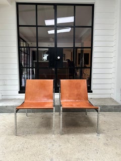Mid Century Italian chrome and leather lounge chairs