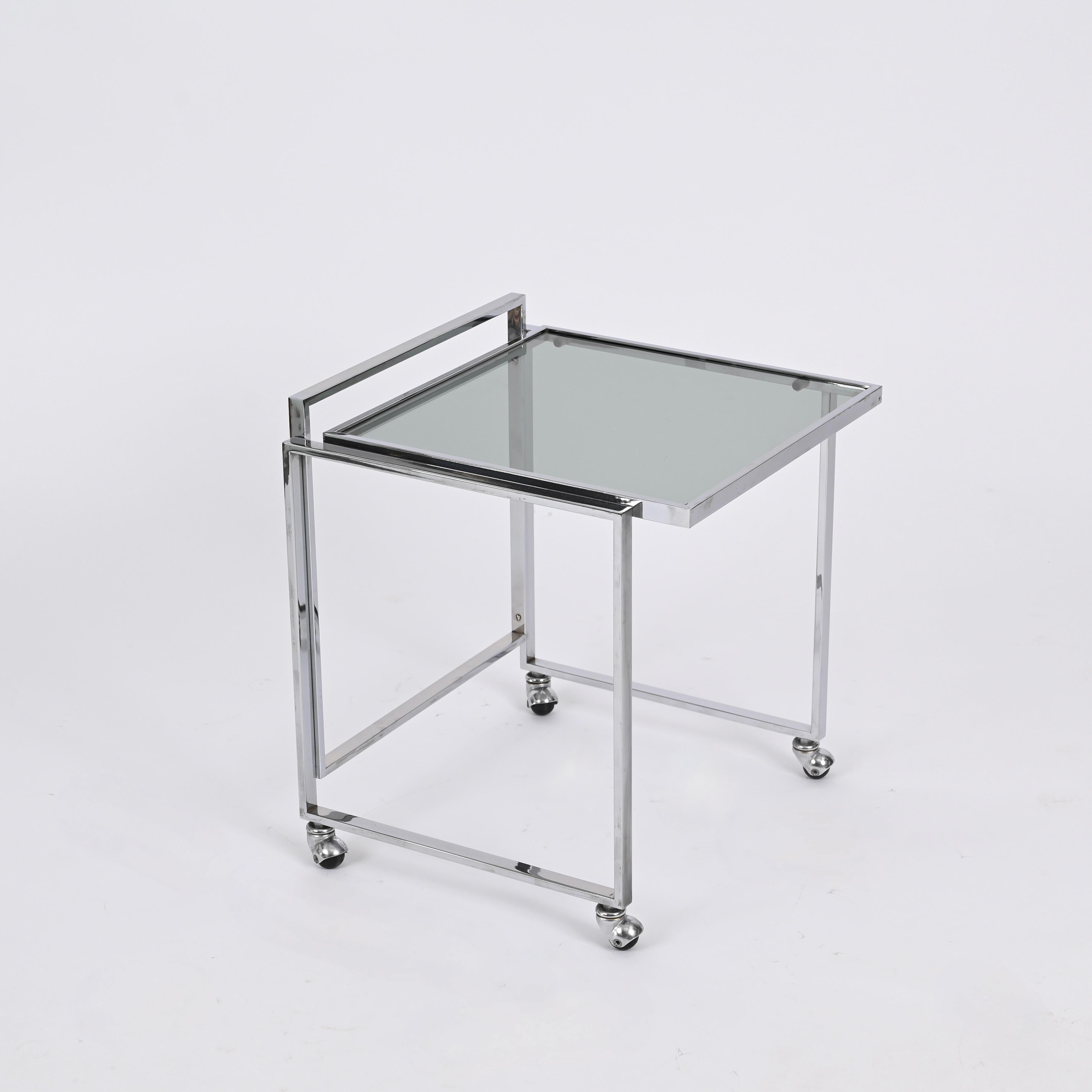 Mid-Century Italian Chrome and Smoked Glass Nesting Cart Tables, 1970s For Sale 5
