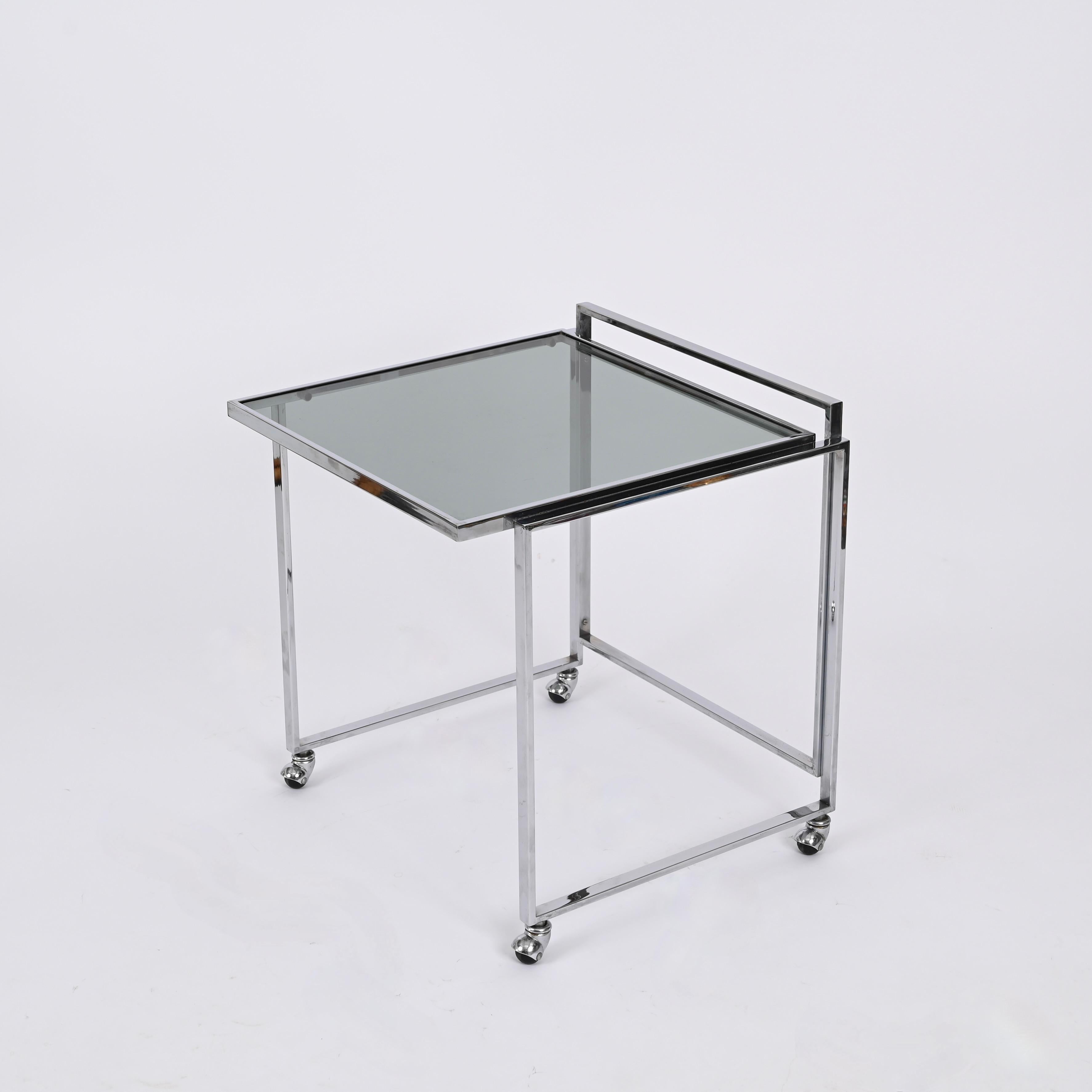 Mid-Century Italian Chrome and Smoked Glass Nesting Cart Tables, 1970s For Sale 6