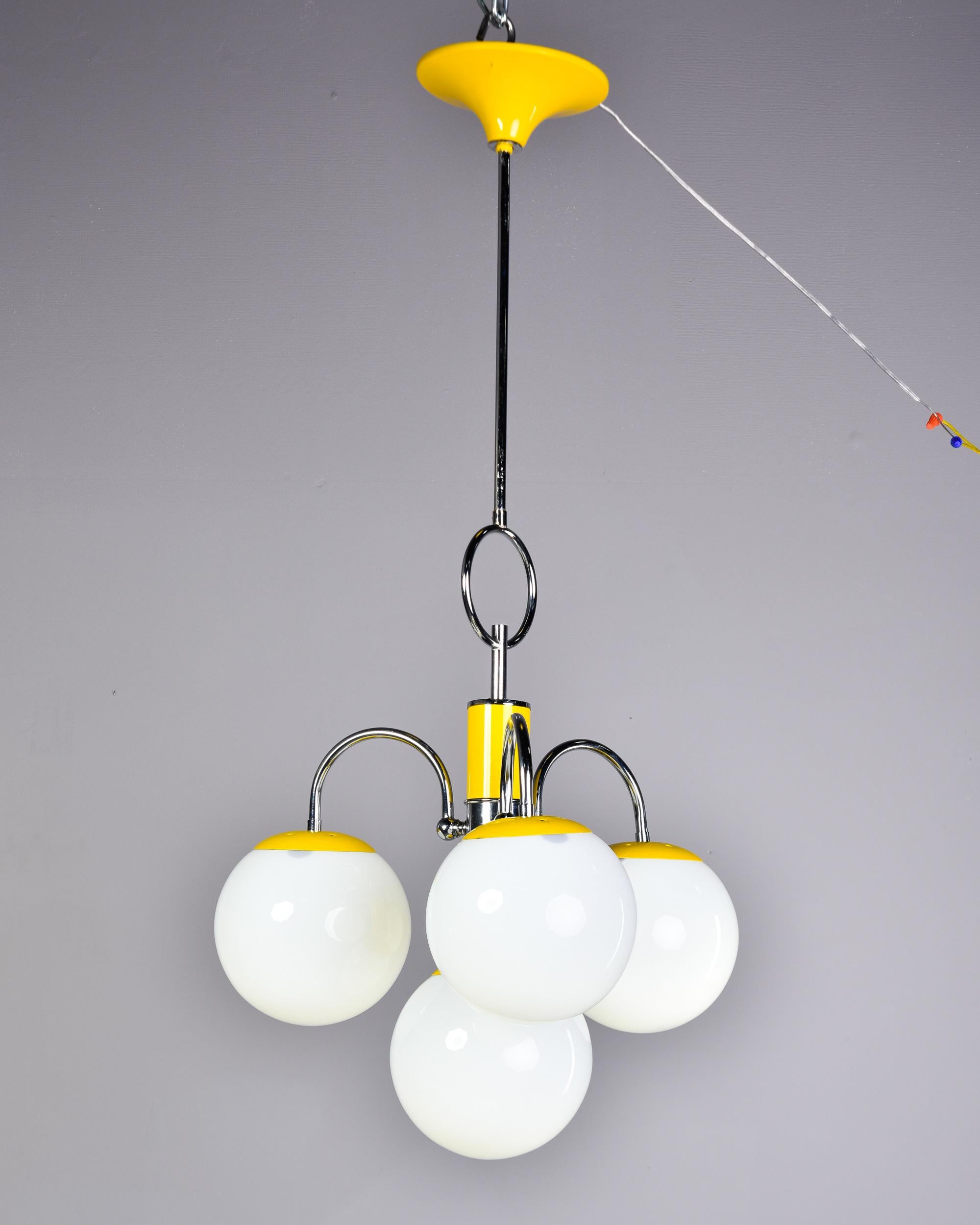 Midcentury Italian Chrome and Yellow Four Light Fixture For Sale 4
