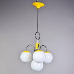 Midcentury Italian Chrome and Yellow Four Light Fixture