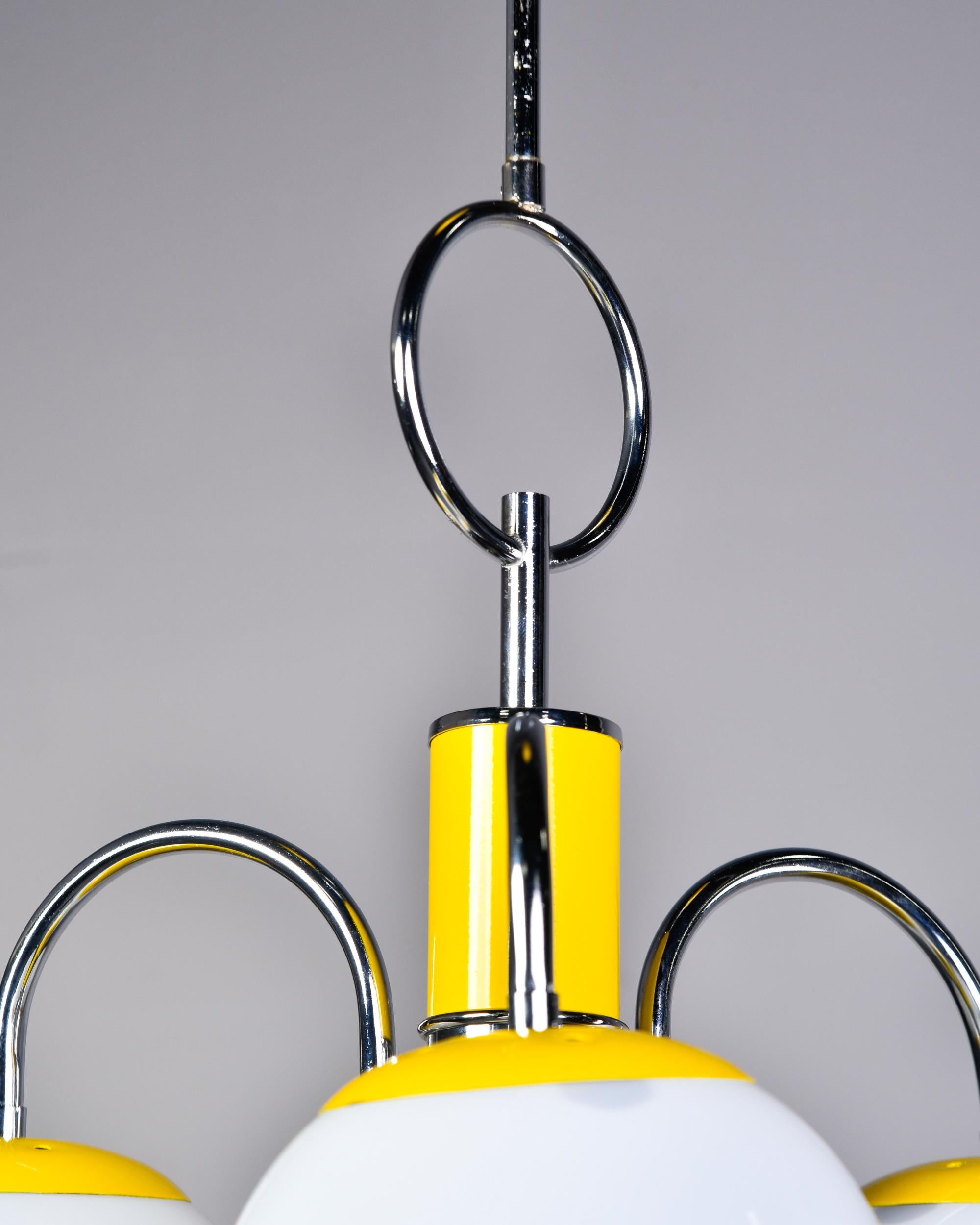 Mid-Century Modern Midcentury Italian Chrome and Yellow Four Light Fixture For Sale