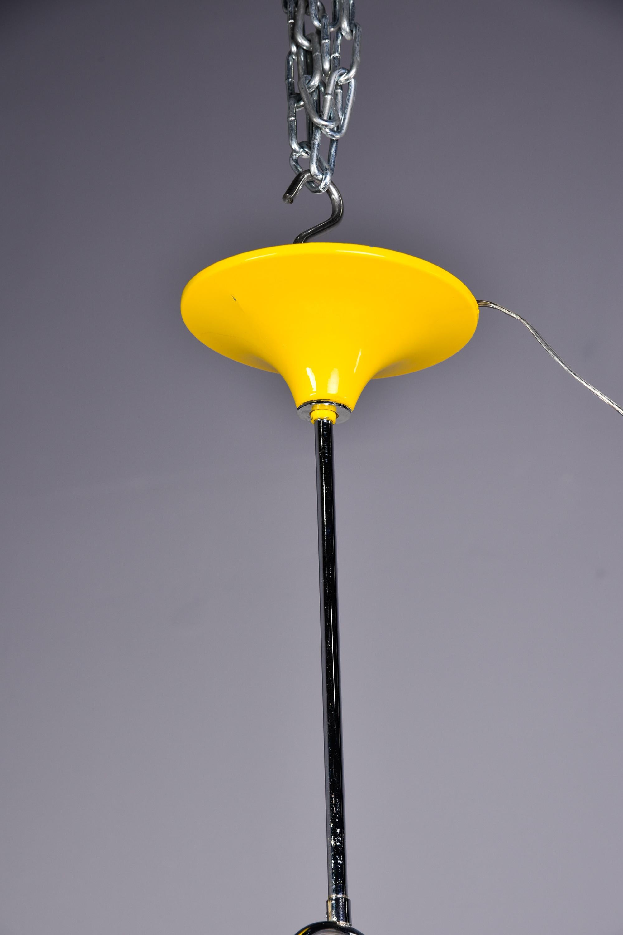 Late 20th Century Midcentury Italian Chrome and Yellow Four Light Fixture For Sale