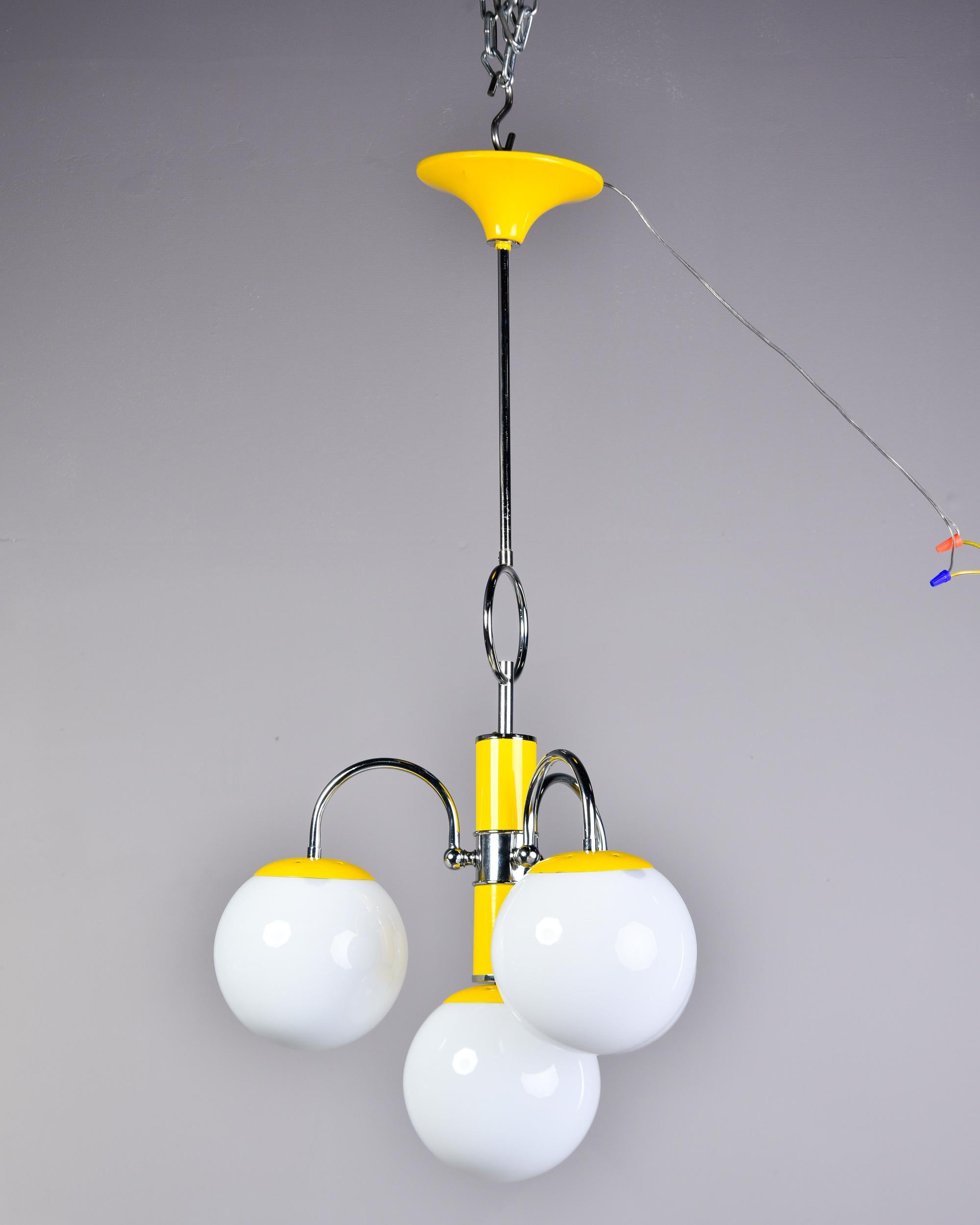 Glass Midcentury Italian Chrome and Yellow Four Light Fixture For Sale