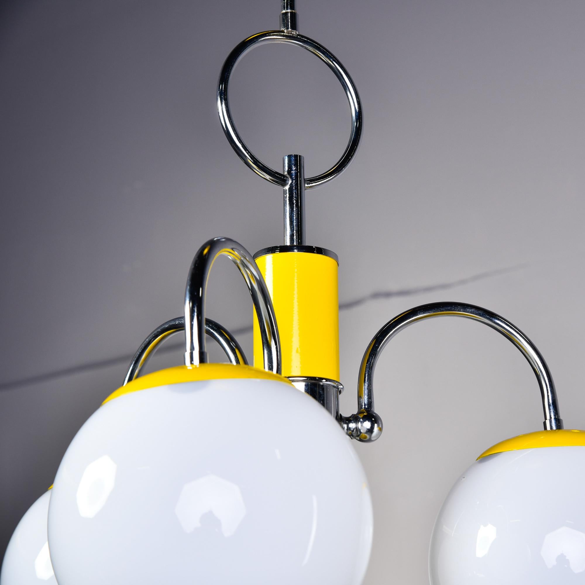 Midcentury Italian Chrome and Yellow Four Light Fixture For Sale 3