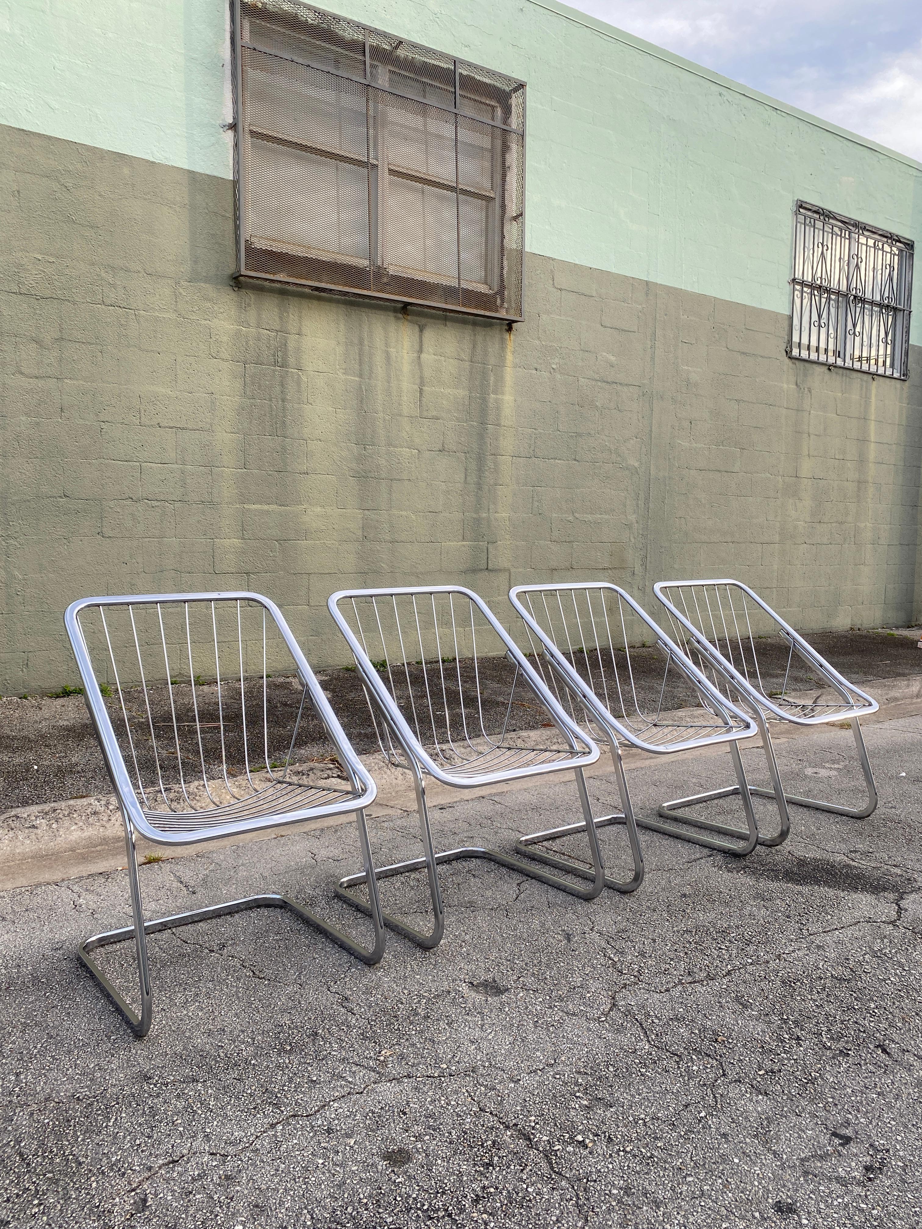 Post-Modern Mid Century Italian Chrome Chairs in the Style of Gastone Rinaldi -Set of 4