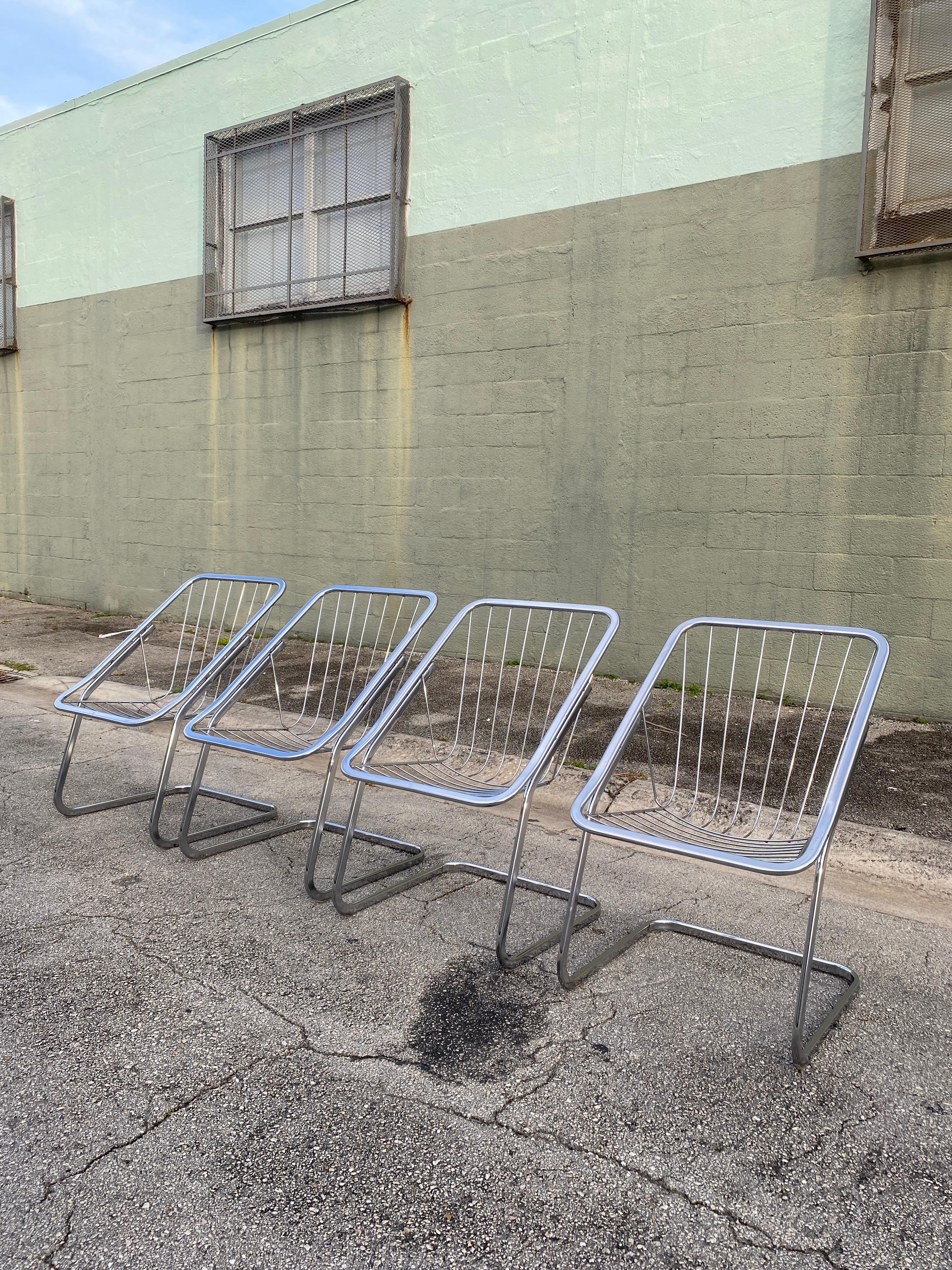 Mid Century Italian Chrome Chairs in the Style of Gastone Rinaldi -Set of 4 In Good Condition In Asheville, NC