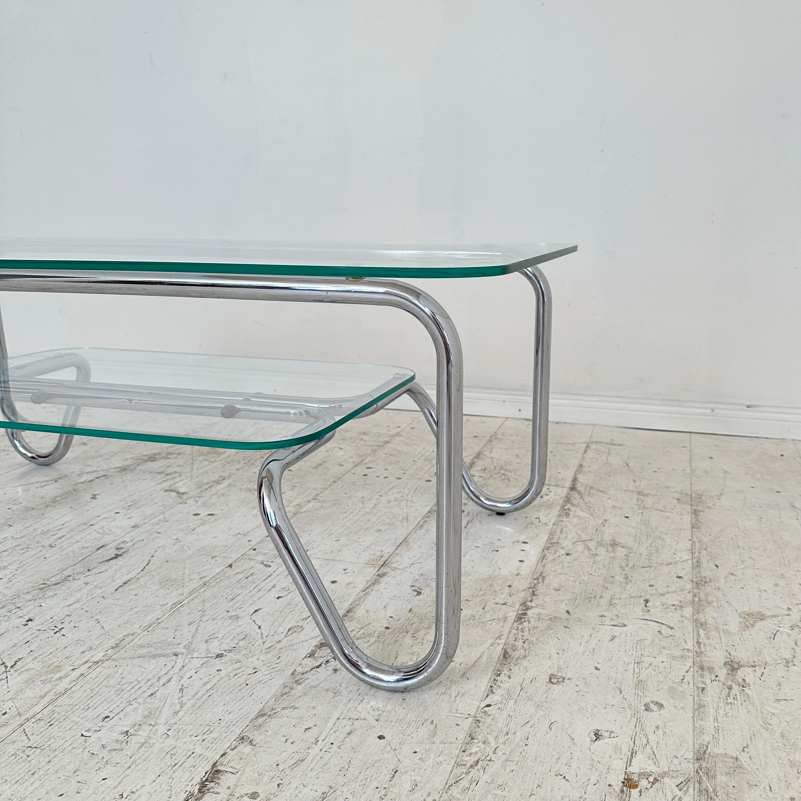 Mid-Century Modern Mid Century Italian Chrome Coffee Table with Glass Top Bauhaus Style, 1970 For Sale