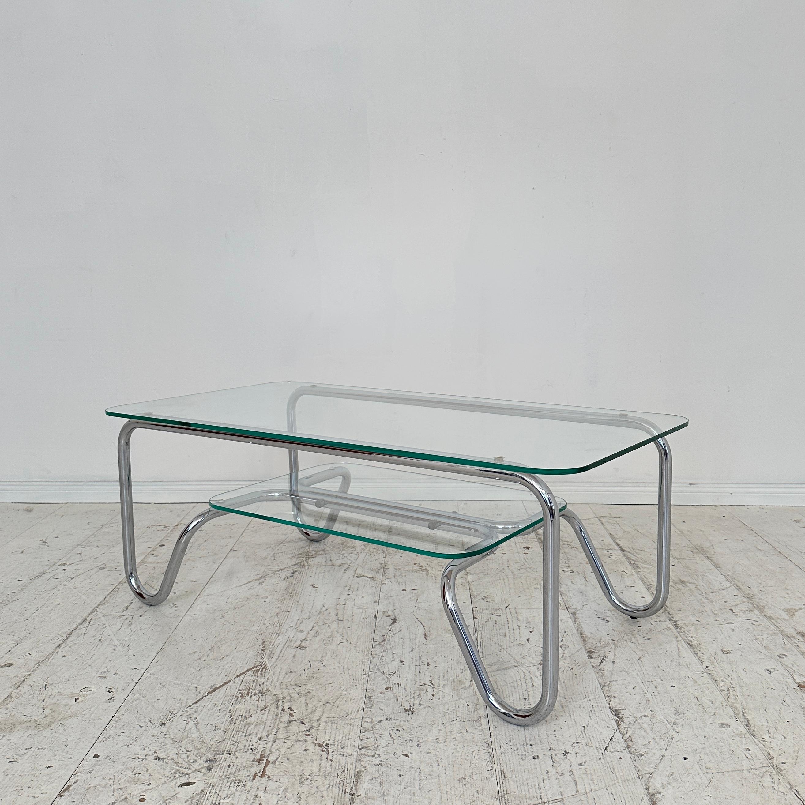 Mid Century Italian Chrome Coffee Table with Glass Top Bauhaus Style, 1970 For Sale 1